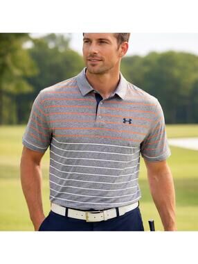 Under Armour Playoff Polo XXL Gray Stripe Golf Shirt Loose Fit NWT